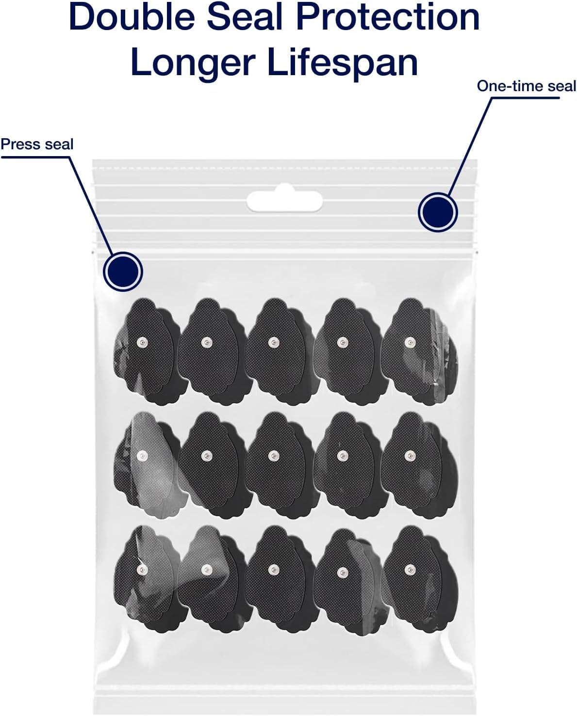 TENS Unit Replacement Pads 2" x 4" 20Pcs 3.5mm Rectangular Snap Electrode Pads with Upgraded Self-Stick Performance, VOVOU 3rd Gen Large Reusable Latex Free Patches for Electrotherapy, Black