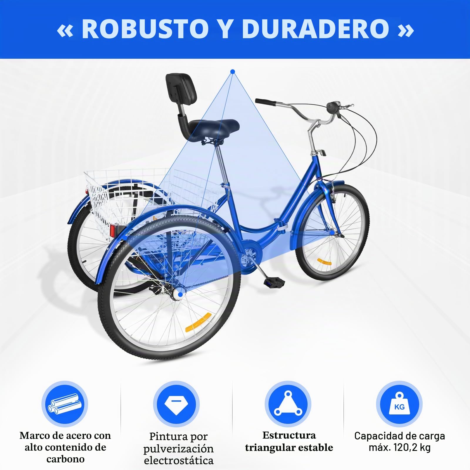 Triciclo de bicicleta plegable de 24 pulgadas, triciclo para adultos, bicicleta de 3 ruedas con cesta de la compra, para adultos, personas mayores, mujeres, hombres