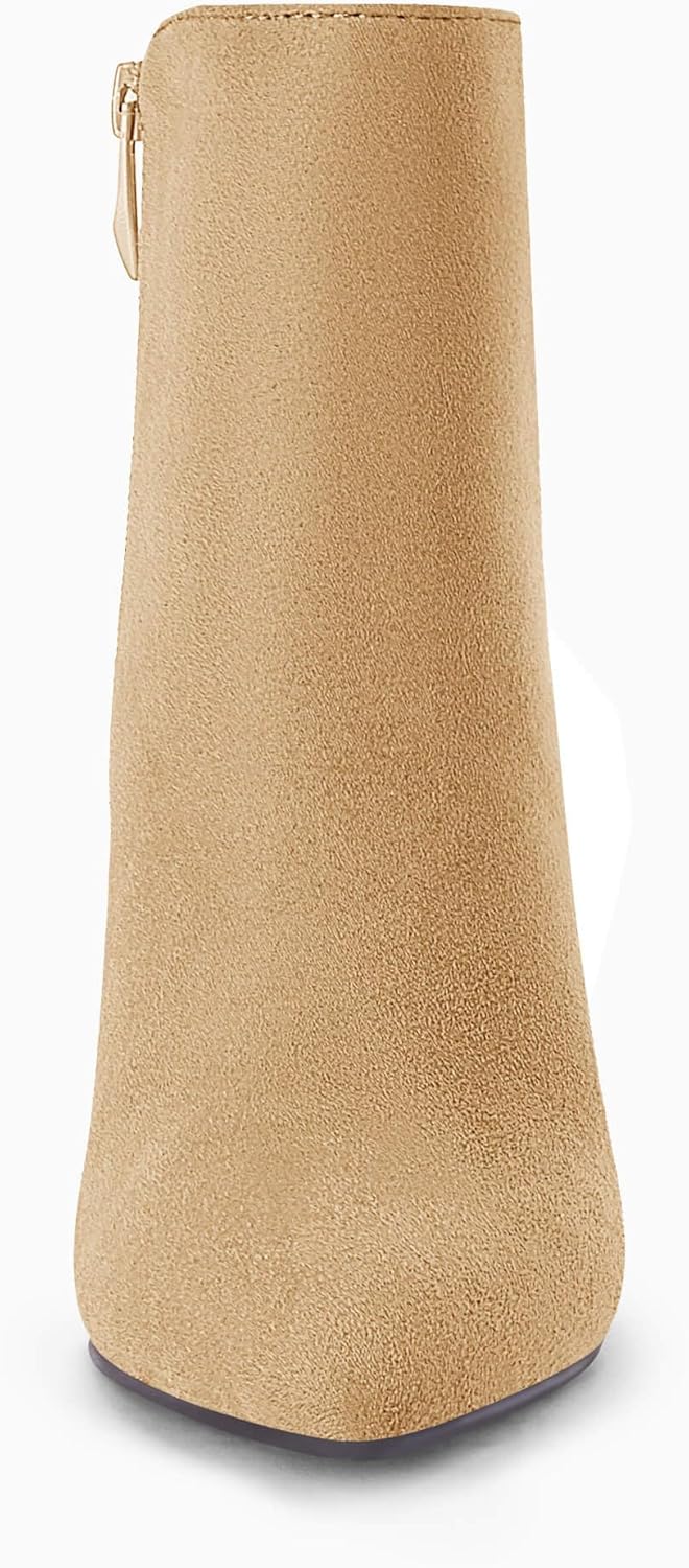 Coutgo Women's Kitten Heel Booties Pointed Toe Low Stiletto Side Zipper Ankle Boots Shoes - Image 6