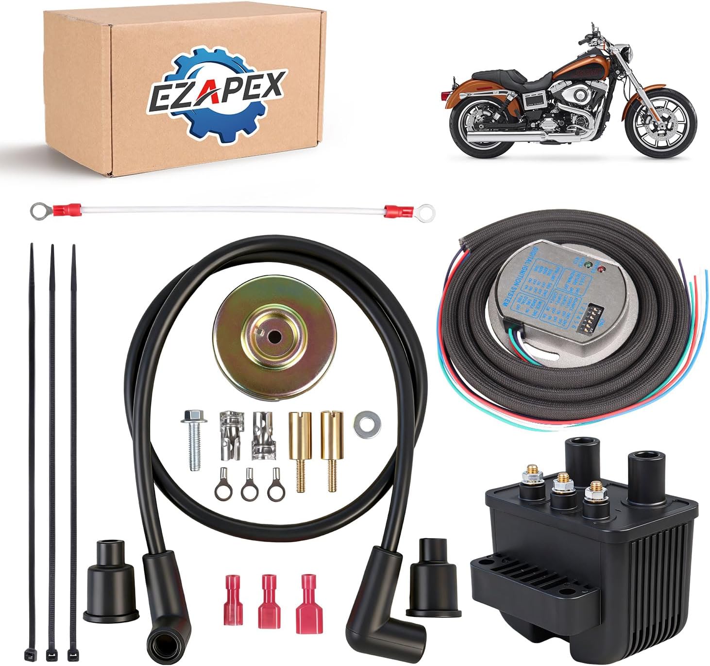53-660 Upgraded Single Fire Programmable Ignition Coil Kit Compatible with Harley-Davidson 1970-1999 Big Twin/ 1971-2003 Sportster(Excluding the 1200S model and all EFI models)