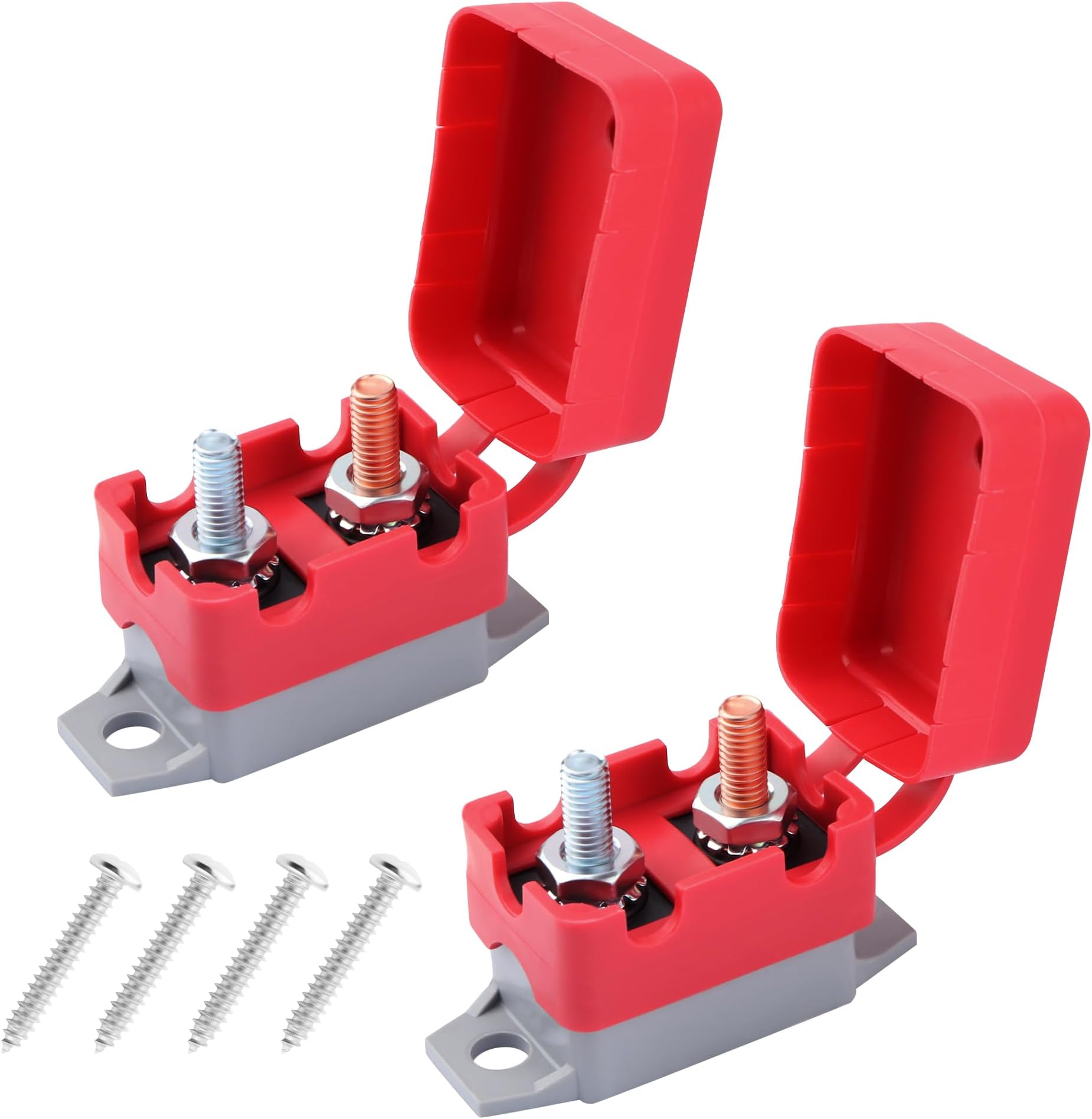 2PCS 50A Reset Circuit Breaker with 2 Waterproof Boot Caps,250VAC DC Breaker for Overload Protection & Circuit Reset,Universal DC Circuit Breaker Fits Cars SUVs Boats (50 Amp)