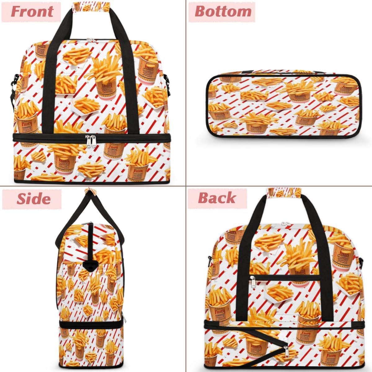 QsirBC The Food Decor Pattern Gym Bag for Women Duffle Tote with Shoes Compartment Men Weekender Duffel for Dance Travel Sports Swimming Overnight
