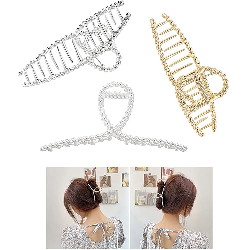 Miniatura 7 de Pinzas de metal para el cabello para mujer, 3 pulgadas, clip de garra pequeño antideslizante dorado y plateado, 3 piezas, pinzas para el cabello