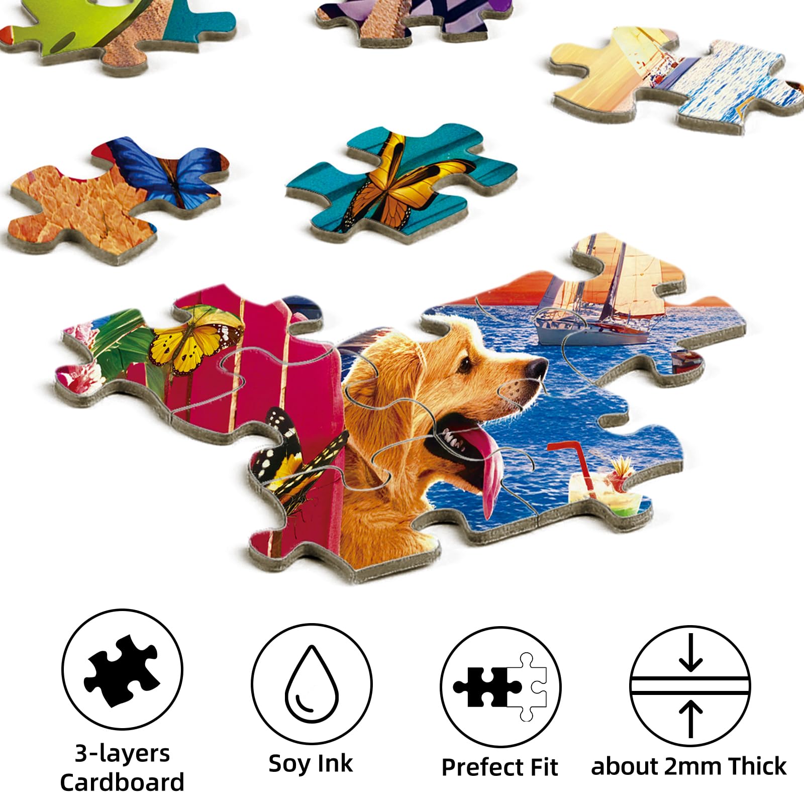 Sutinban Beach Party Puzzles 500 Pieces for Adults Ocean Seaside Dogs Happy Time 500 Piece Jigsaw Puzzles for Adults Gifts Theme: Beach Puppy - Image 4