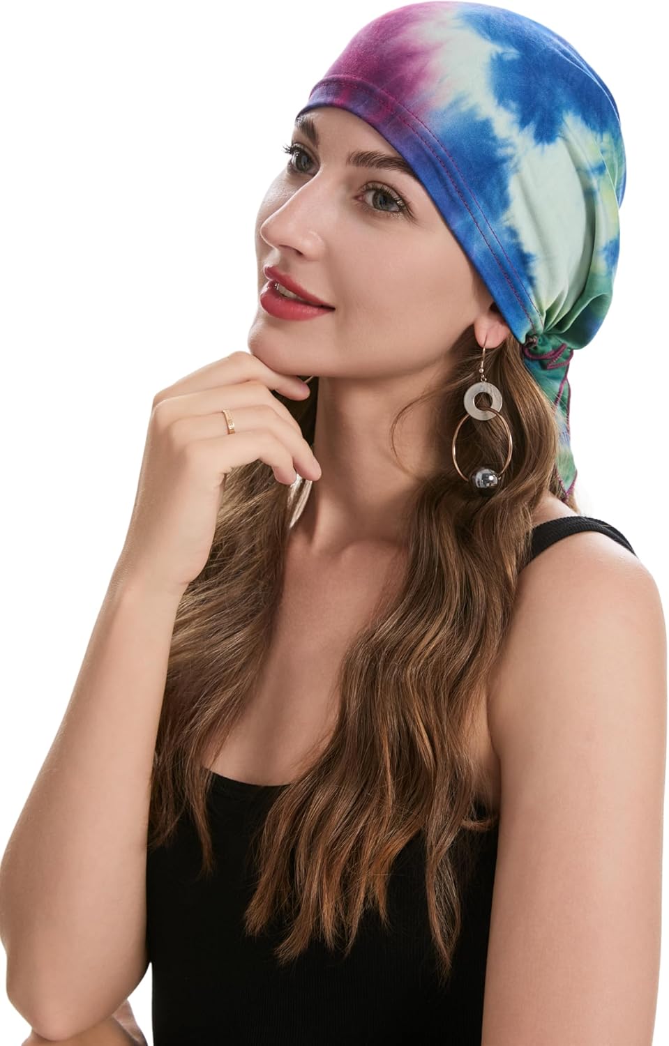 Women Summer Chemo Beanie Hat Tie Dye Turbans Pre Tied Headwear - Image 3
