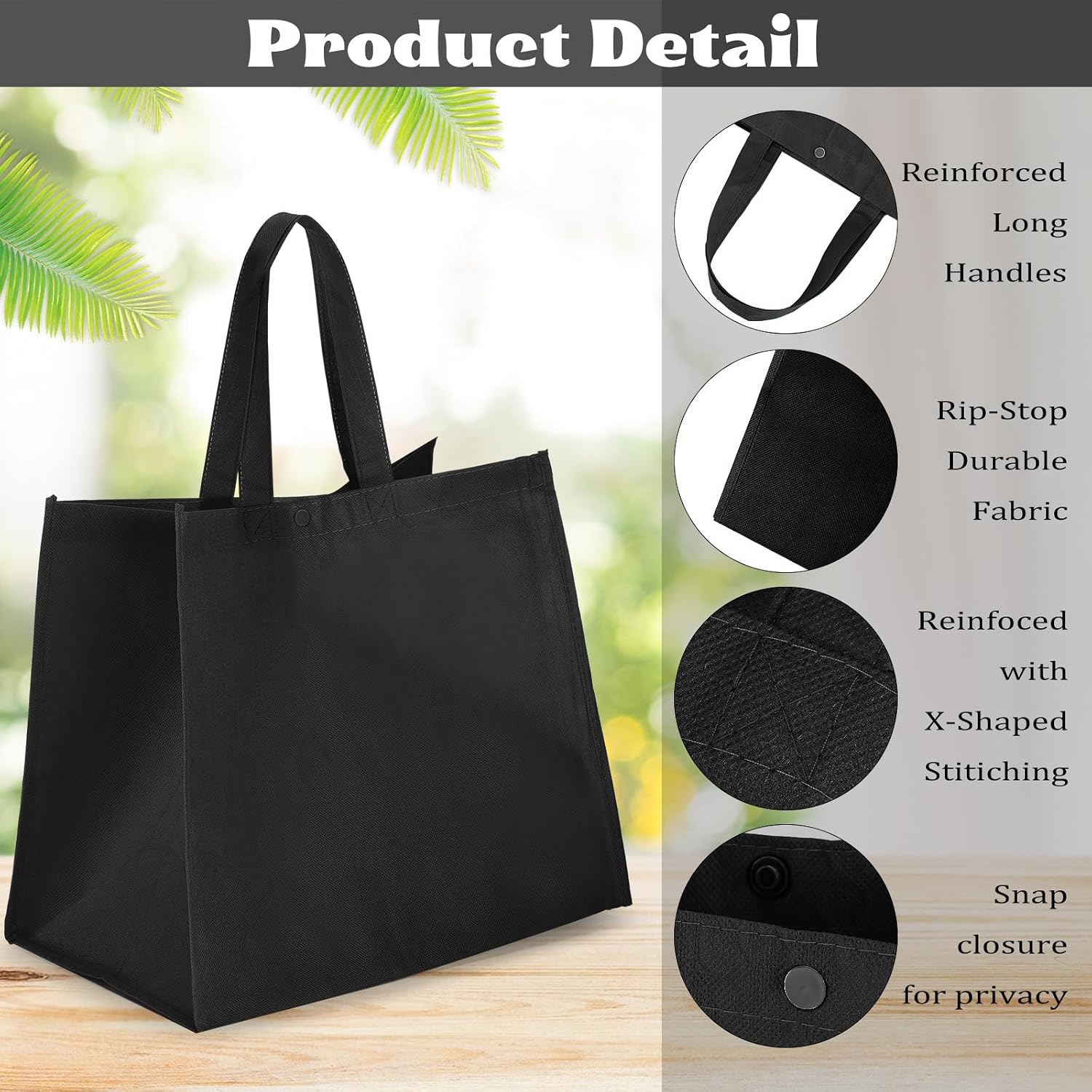 Zhehao 120 Pcs Reusable Grocery Shopping Bags Large Foldable Gift Tote Non Woven Fabric Bags with Handle and Plastic Button for Birthdays, Bridesmaids, Party Favors, 15 x 9.5 x 13 Inch (Black) image 5