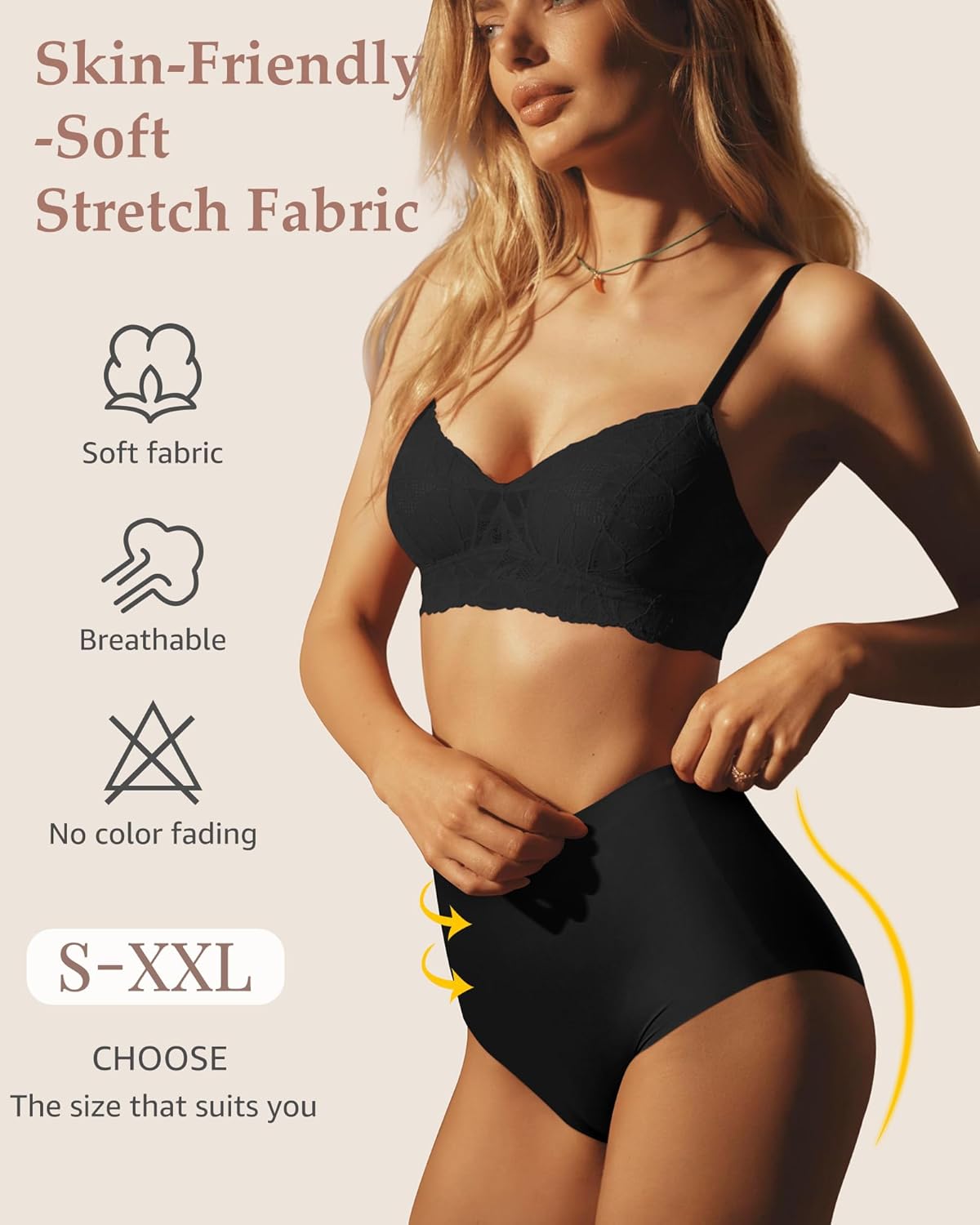 LEVAO Women's High Waisted Seamless Underwear No Show Full Coverage Briefs Stretchy Invisible Panties Cheeky Pack of 6 - Image 3