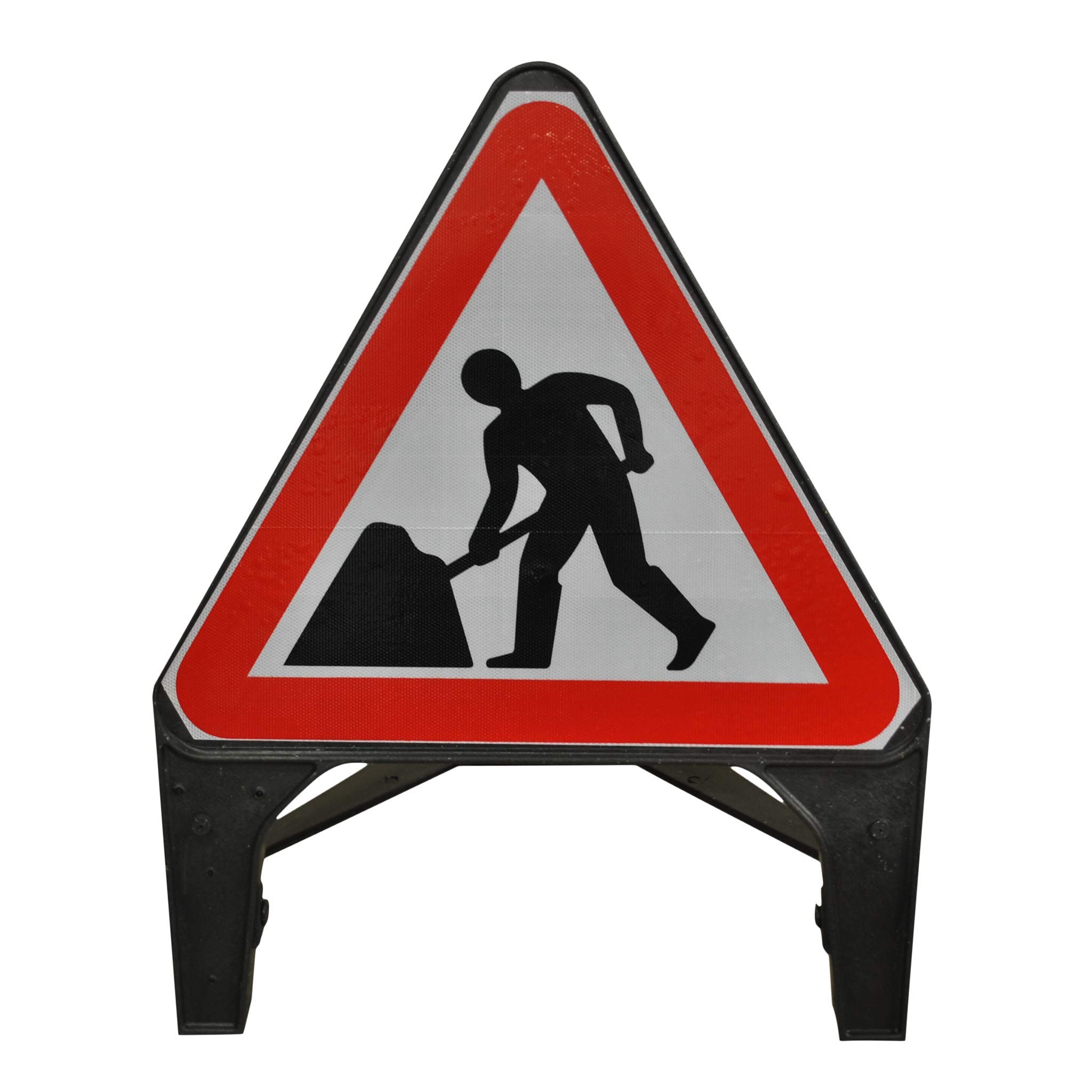 Street Solutions UK - 750mm Road Q-Sign 'Men At Work' - Plastic with Folding Leg