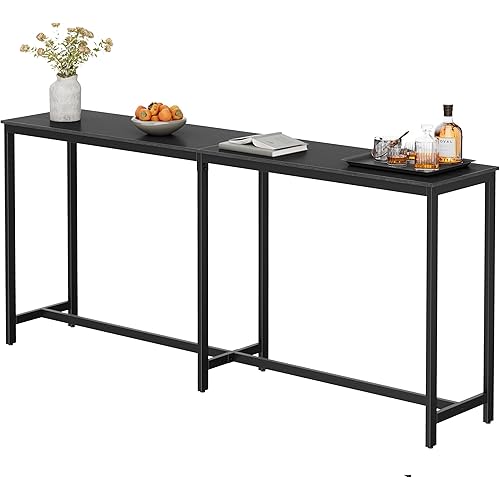 71" L Bar Table,Narrow Long Kitchen Dining Table, Counter Bar Height Table, High Pub Desk,Metal Frame, Black