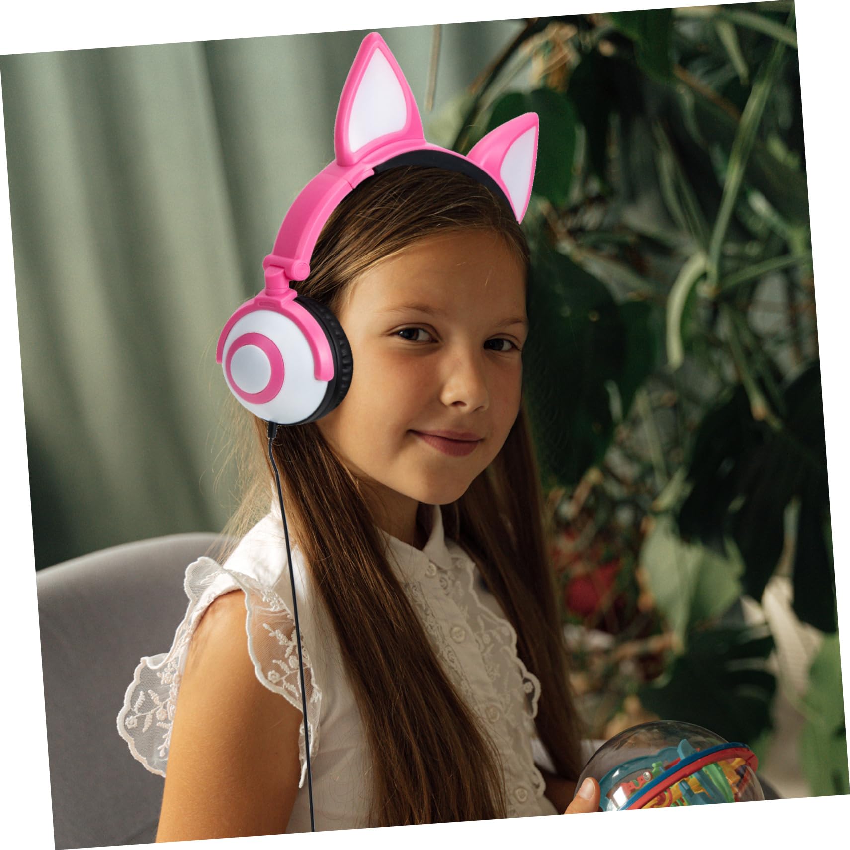 DOITOOL Cuffie On-ear a Orecchie di Gatto Rosa per Bambini | Pvc, Jack 3, 5mm Spinotto Dritto, Driver 40mm e Batteria a Bottone da 180 Mah