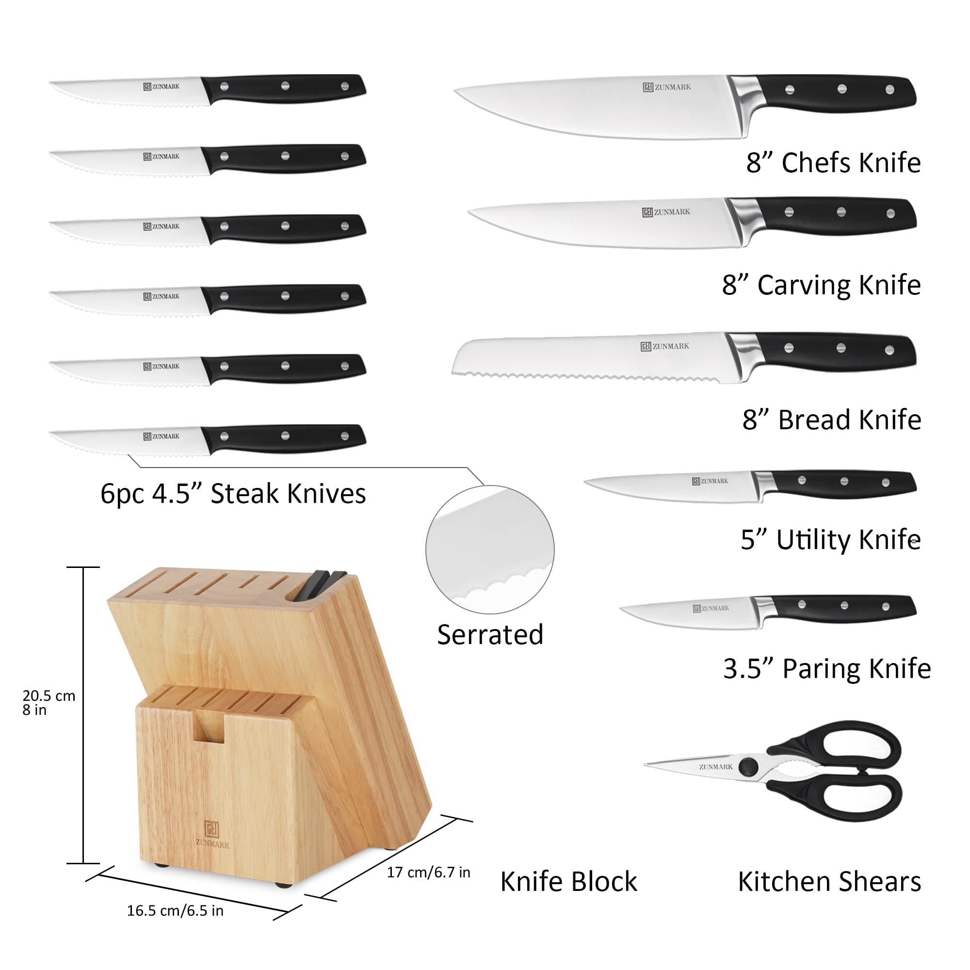 Set di Coltelli da Cucina 13 Pezzi Professionale con Blocco Legno e Affilatore Integrato, Coltelli Chef Affilati - Ideale per Casa e Ristoranti, Nero Elegante, Lavabile in Lavastoviglie
