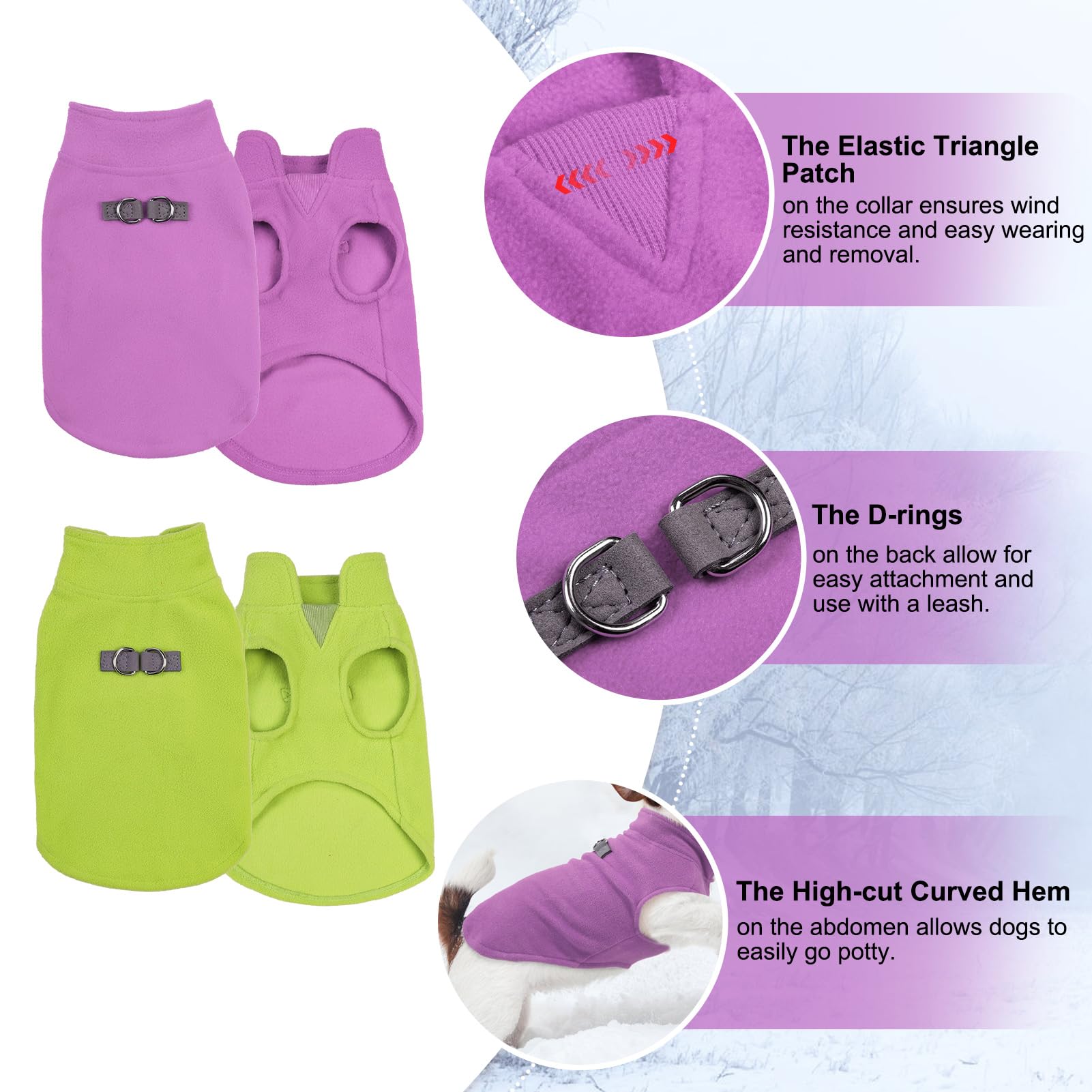 BEAUTYZOO Fleece Dog Sweater Vest 2 Pack, Dog Sweaters for Medium Dogs Girl Female with Leash Ring, Soft Stretchy Dog Pullover Jacket Sweatshirt Puppy Sweaters Winter Dog Clothes(Purple, Green Large)