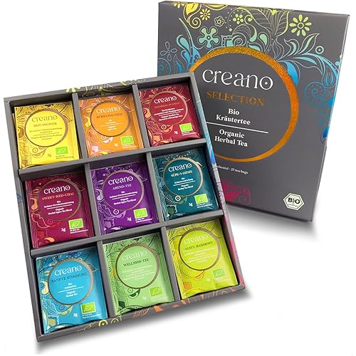 Creano Organic Herbal Tea Sampler Gift Set - Tea Gift Box - 27 Organic Tea Bags in 9 Different Varieties 54 g