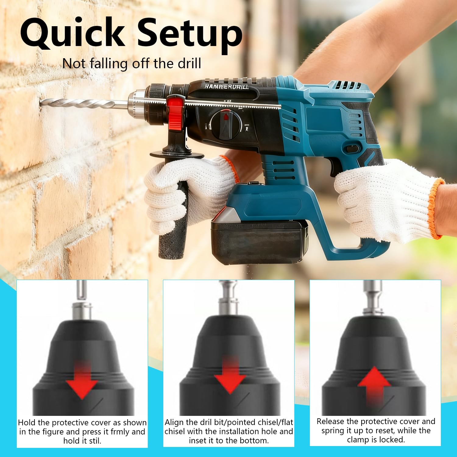 Bohrhammer für Makita Akku 18V, 3-in-1 Bürstenloser Schlagbohrmaschine mit 7 Stück Bohrer, Handschuhe, 3 Betriebsarten, Anti-Vibrationsgriff und Sicherheitskupplung (ohne Akkus und Ladegerät)