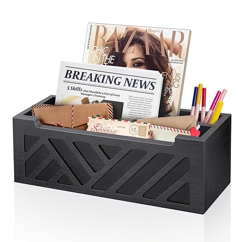 Mail Organizer Mail Holder Countertop with 2 Slots, Wood Mail