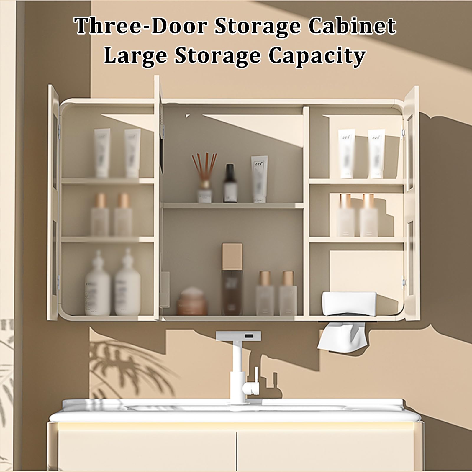 Gabinete de Espejo de Baño de Iluminación LED Mueble con Espejo Espejo Armario Baño Gabinete de Pared para Baño Antivaho Grande 3 Temperaturas de Color Regulables con Sensor Táctil(80x13x70cm)