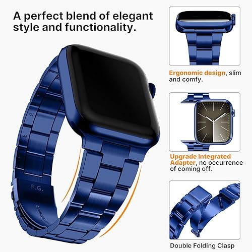 Miniatura 3 de Fullmosa No se necesitan herramientas, correa de metal con funda para iWatch Series 9, 8, 7, 6, 5, 4, 3, 2, 1, SE321, azul