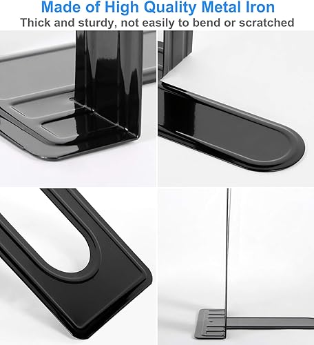 Miniatura 4 de Sujetalibros resistentes para estantes, base antideslizante, negro, ideal para biblioteca, oficina, hogar, escuela, 4 pares