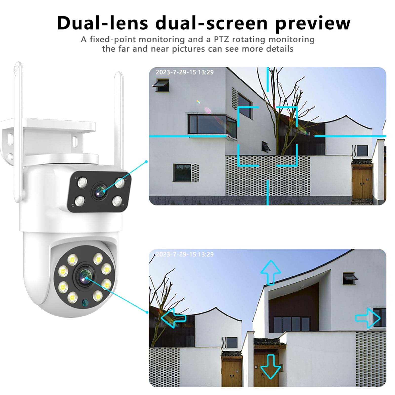 Cámara De Seguridad Tuya PTZ WiFi De Doble Lente (2MP+2MP), Cámara IP con Doble Vista, Visión Nocturna, Seguimiento Automático Y Audio Bidireccional para Videovigilancia,Camera