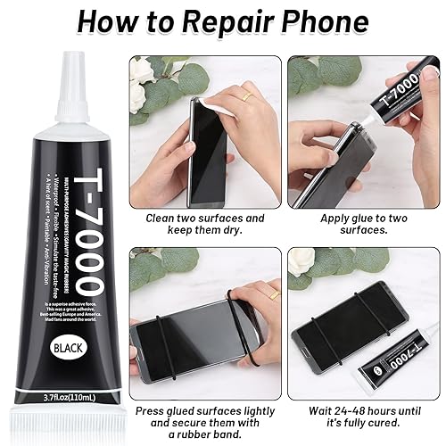 Miniatura 5 de 2 pegamento de reparación de pelos T 7000 de 3.7 fl oz, multiusos, pegamento semifluido negro para reparación de pantalla de teléfono, manualidades,