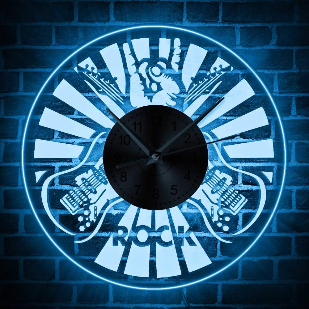 The Geeky Days Rock Music Theme Time Clock 12" Creative Musical Instrument Guitar 3D Acrylic Wall Clock Best Gift Art Home Decor