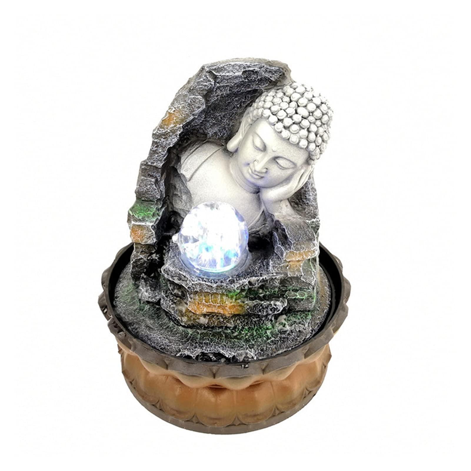 Fuente Interiores Inicio LED Agua Fuente Adornos Zen Lotus Base Durmiente Buda Hogar y Jardín Feng Shui Crafts Creative Waterscape Fuente Escritorio
