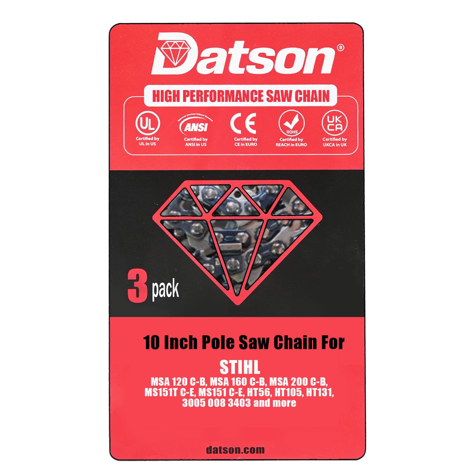 3Pack 10 Inch Pole Saw Chain fits Stihl 1/4" Pitch .043" Gauge 56 Drive Links Chainsaw Chain - 71PMM3 56 Fits Stihl Pole Saws (3 Chains) - Semi Chisel