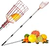 Fruit Picker, 13FT/4M Fruit Picker Pole with Grabber Basket & Telescopic Handle, Gardening Tree Catcher Picks Tool for Apple Orange Lemon Mango Pear Fruits Picking