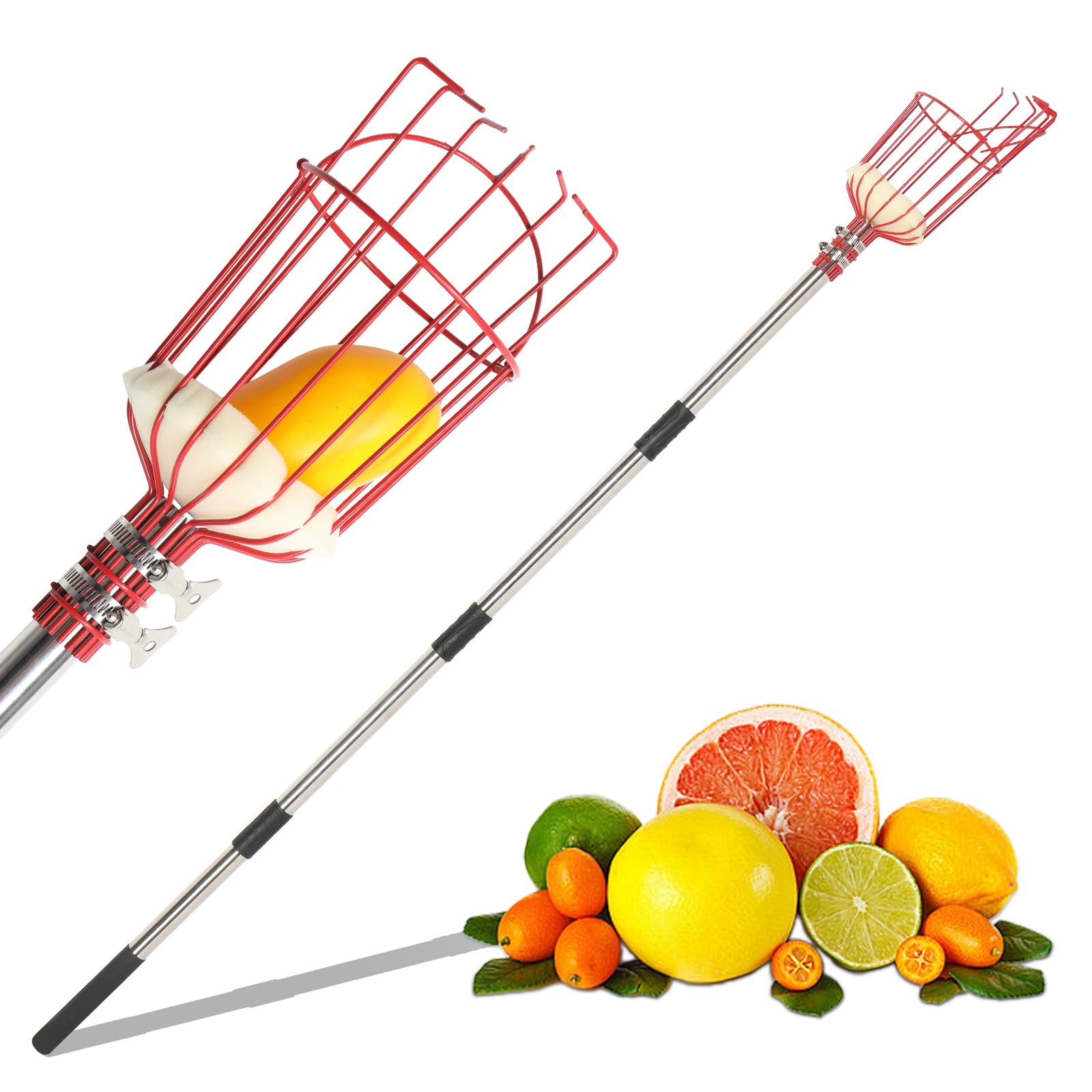 Bonnlo 4M Fruit Picker, Apple Picker, Telescopic Stainless Steel Fruit Grabber with Basket for Apples Oranges Avocados, Lightweight Long Reach Picking Tool