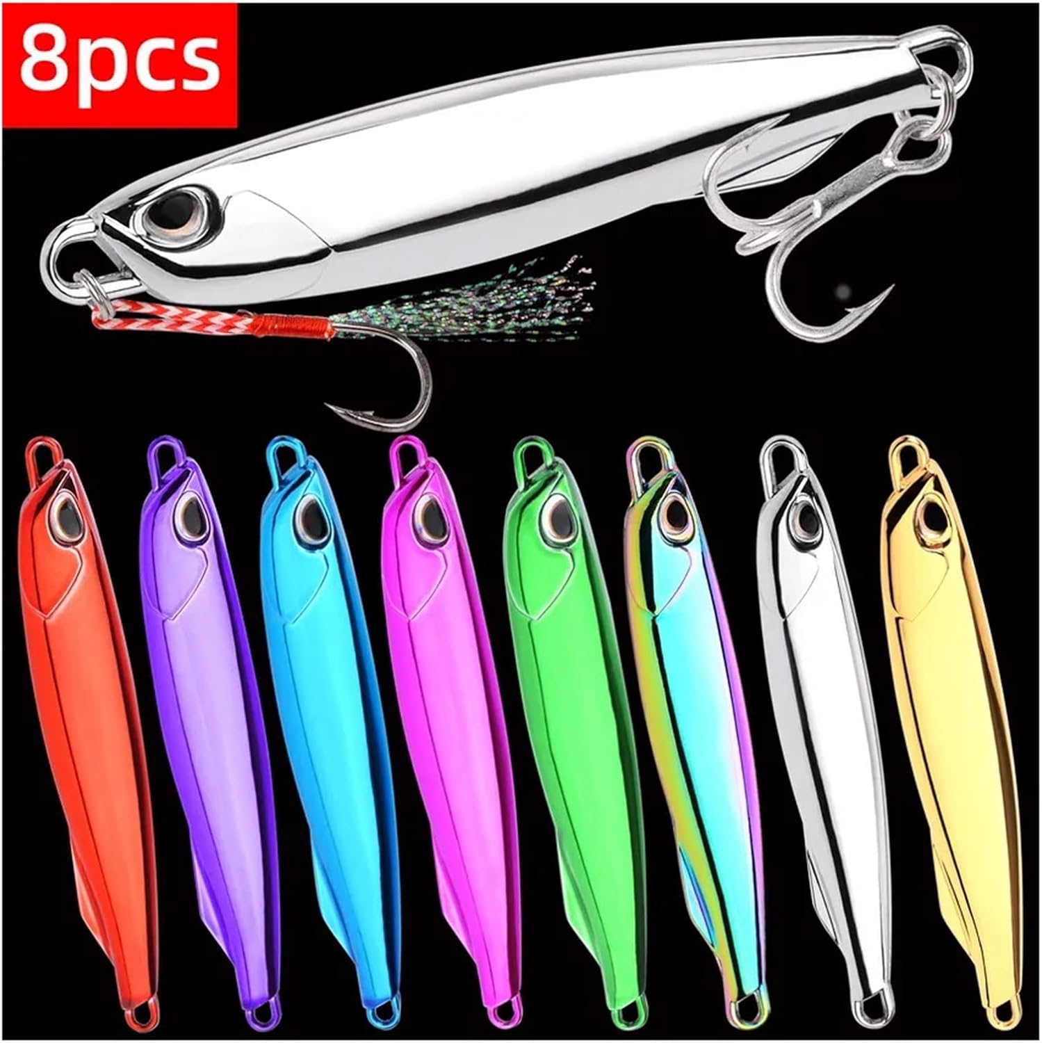 8pcs metal cast jigspoons 10g 15g 20g 30g 40g 60g 80g lures with hook throwing jigging fish sea bass fishing lures