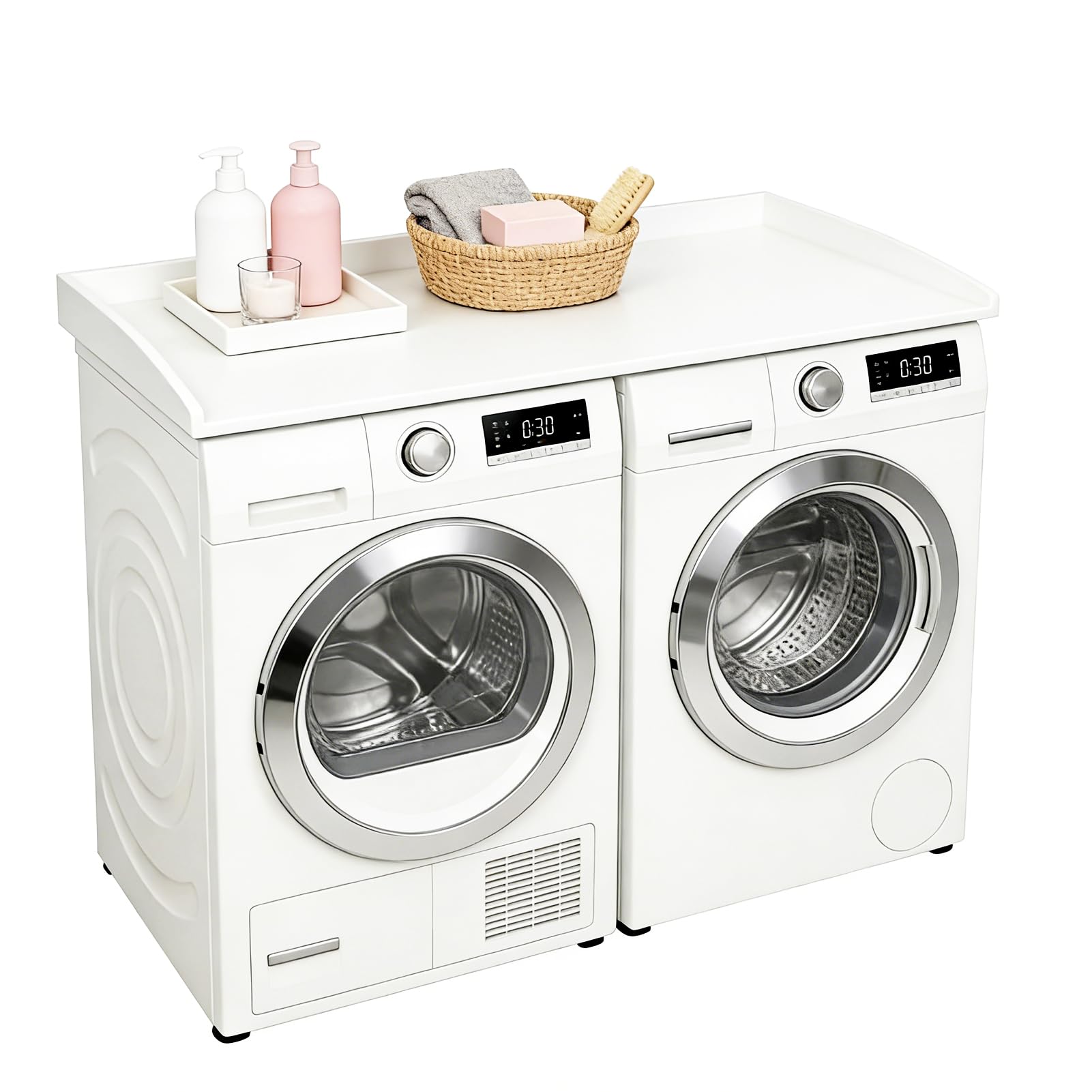 Arbeitsplatte Waschmaschine Trockner, Waschmaschinen Auflage Holz, Wasserdicht & Schneller Aufbau, Laundry Countertop für Waschmaschine & Trockner,bis 50 kg, 120×60×7.5cm (Weiß)