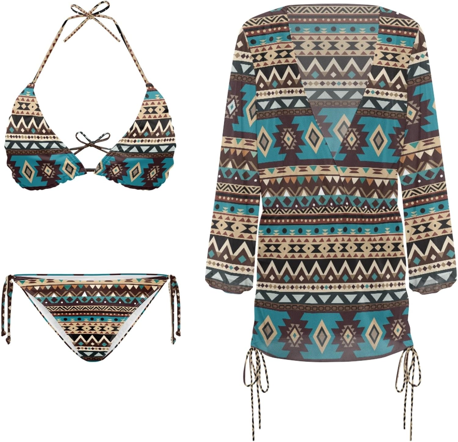 ZFRXIGN Swimwear Sets for Women XS-2XL Halter Triangle Bikini Set with Mesh V Neck Beach Cover up
