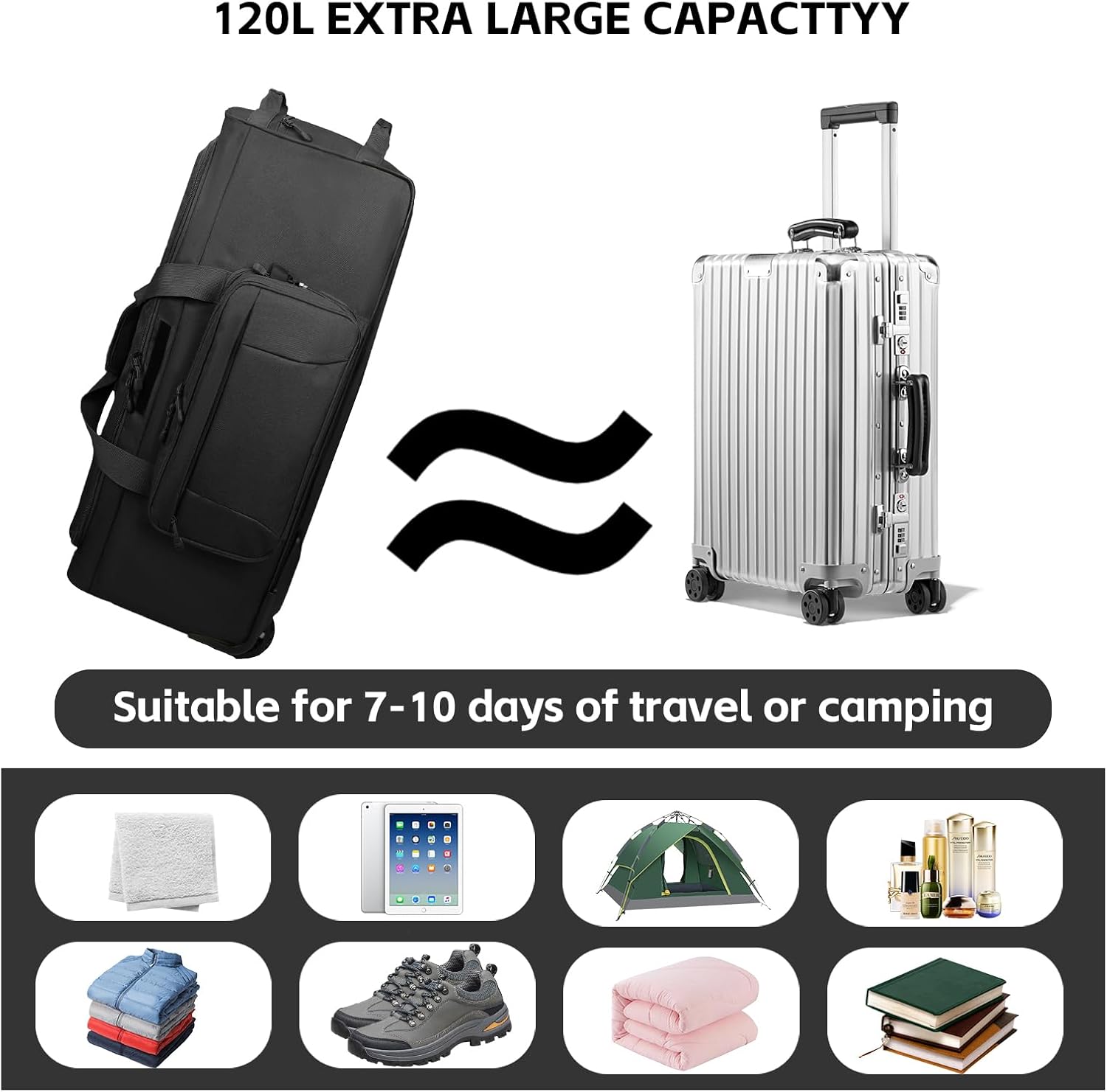 120L 3-Wheel Rolling Duffle Bag - Heavy Duty Military Deployment Bag, Durable Wheeled Duffle Luggage for Travel, Camping & Outdoor Adventures - Image 4