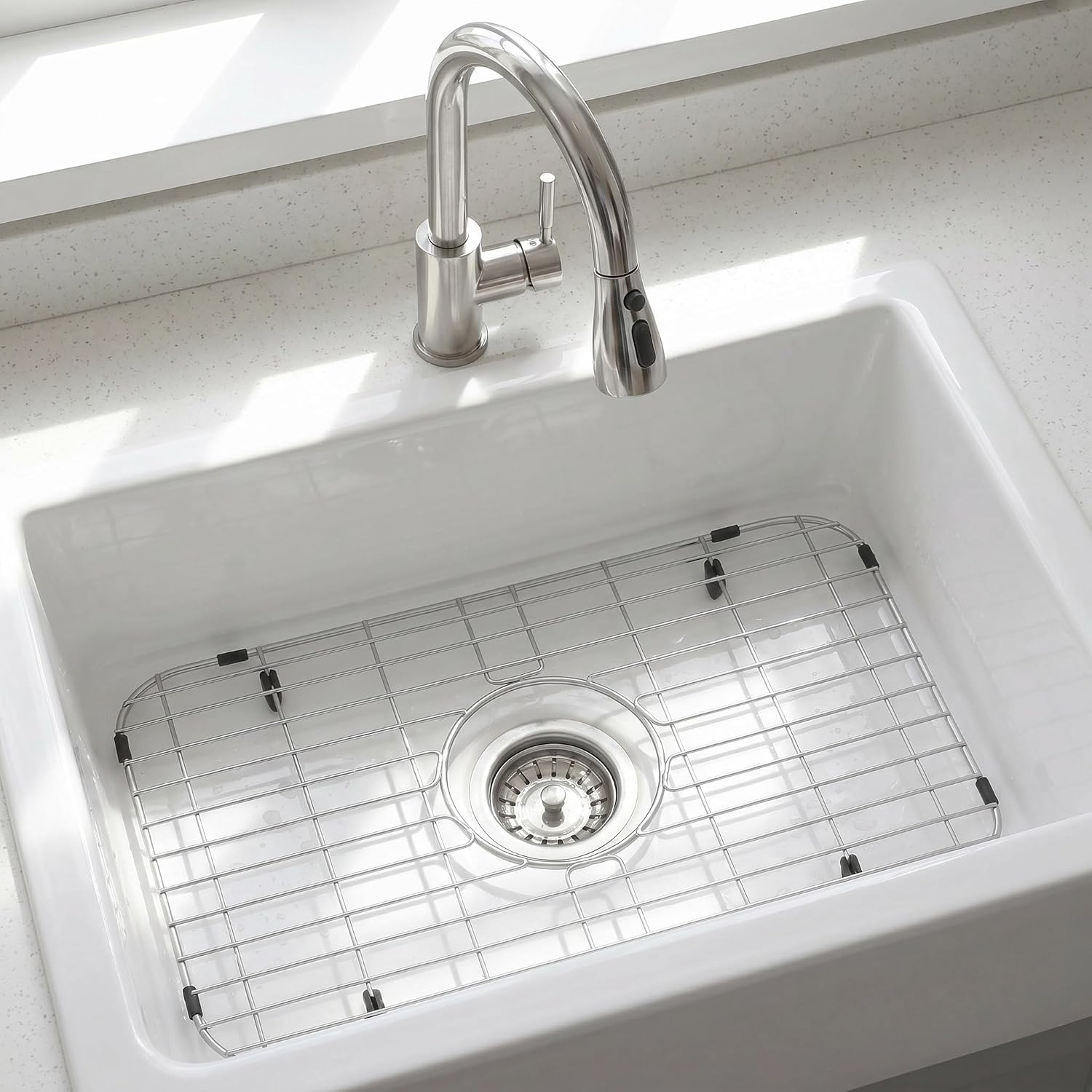 LQS Stainless Steel Sink Protectors, Kitchen Sinks Grid 18 7/8" x 12 5/8" with Center Drain Hole for Single Bowl, Sink Protector, Kitchen Sinks Grate, Sink Bottom Grid