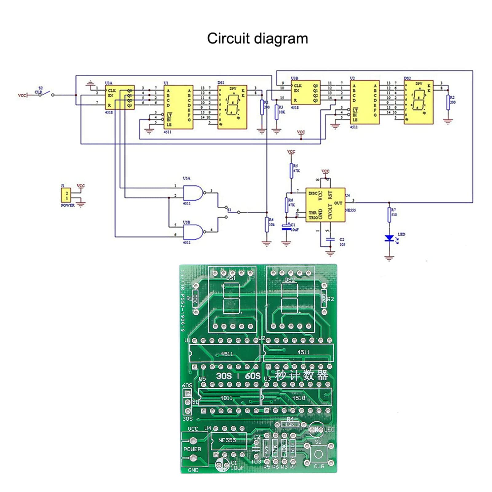 30‑60s Counter Module Kit 30‑60s Counter Module Kit,30‑60s Counter Module Digital Electronics Technology Timer Kit for Soldering Practice Learning - Image 3