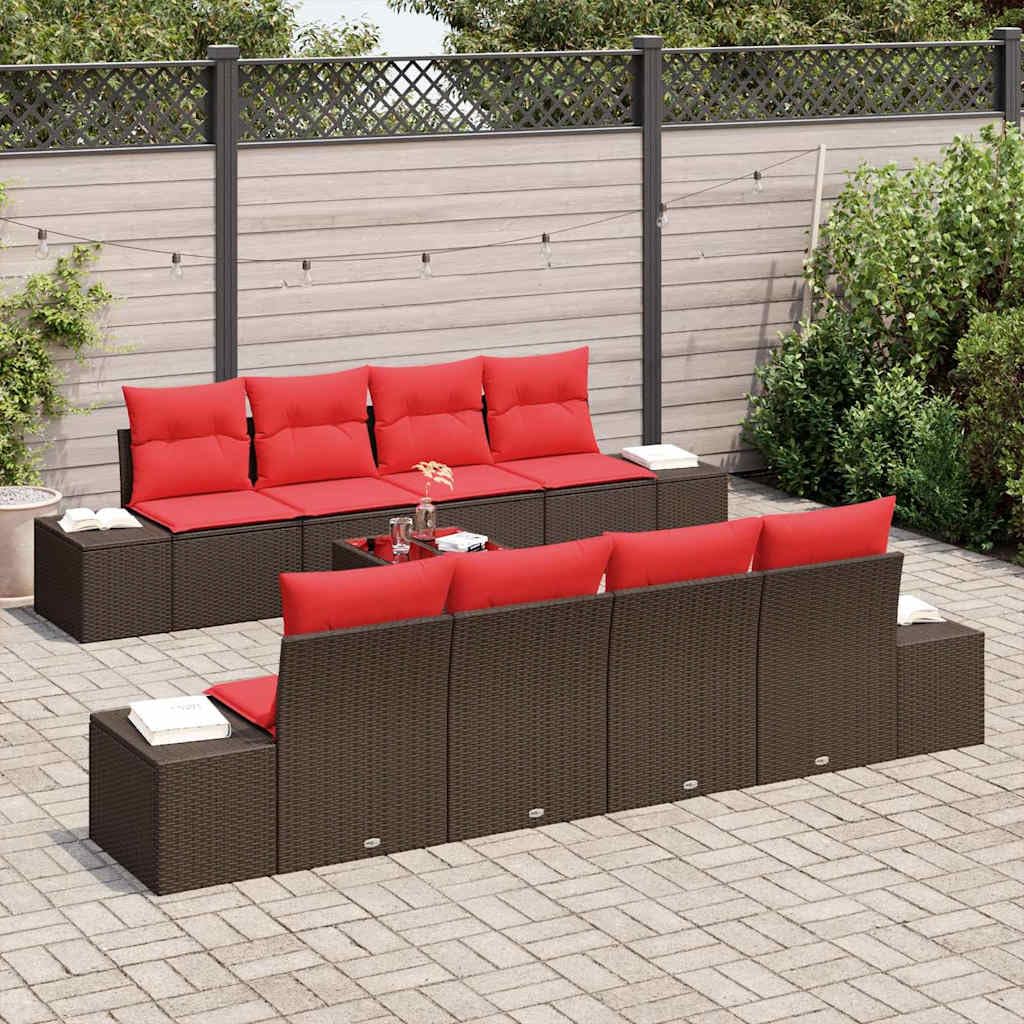 Set di divani da giardino in polyrattan, 9 pezzi, beige e
