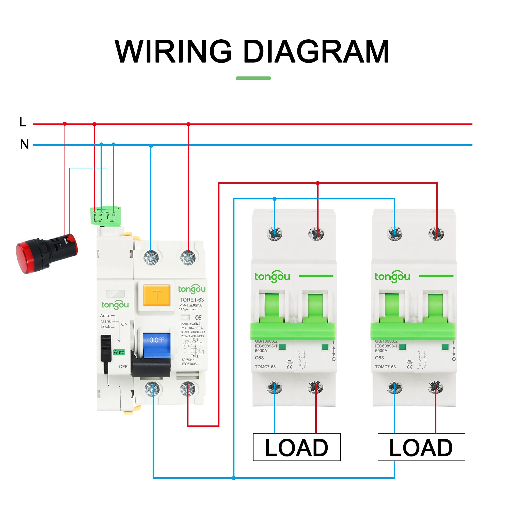 Interruttore Magnetotermico Differenziale RCCB RCD 6KA AC 2P 230V Tipo Automatico Dispositivo Richiusura Differenziale Interruttore 63A 30mA 100mA 300mA Smart Breaker(2Pole 100mA,25A)