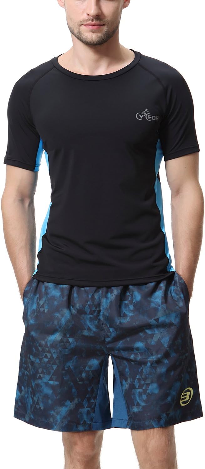 CYCEOS Men's Short Sleeve Rash Guard Shirt - UPF 50+ Rashguard Swim Shirts Men Swimwear Surf Athletic Tops