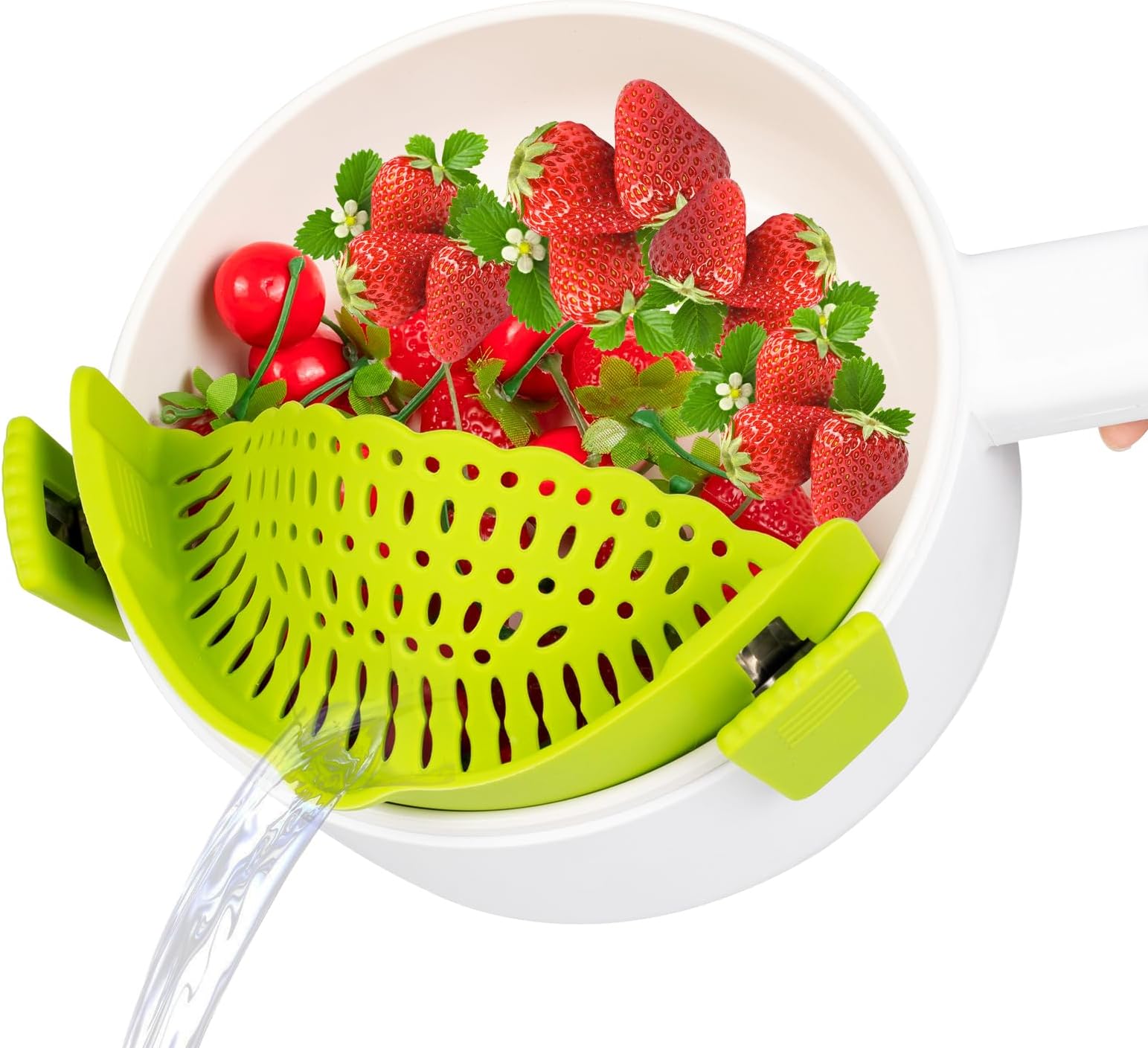 Kitchen Strain Pot Strainer and Pasta Strainer - Adjustable Silicone Clip On Strainer for Pots, Pans, and Bowls - Kitchen Colander, Kitchen Gadgets, Noodle Strainer, Food Strainer (green)