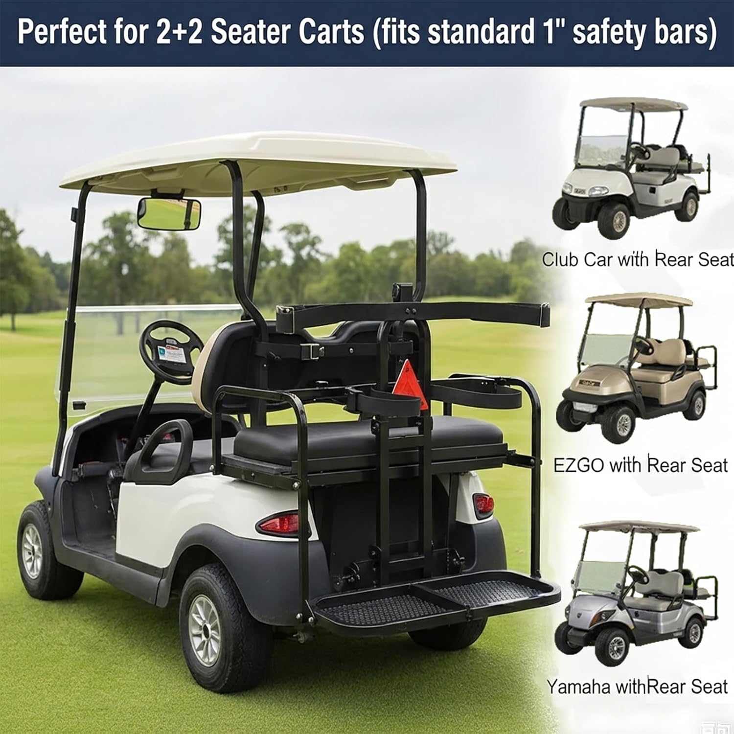 Upgraded Foldable Golf Cart Rear Seat Bag Holder, Compatible with 8-Inch Rear Safety Bars, The Golf Cart Bag Holder Bracket Fits EZGO/Club Car/Yamaha Models — Space-Saving & No-Drilling Installation.