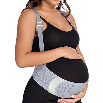 MAMODY Belly Bands For Pregnant Women Maternity Belt Pregnancy Belly Support Band Adjustable Pregnancy Belt with Back Brace Straps Gray, Large