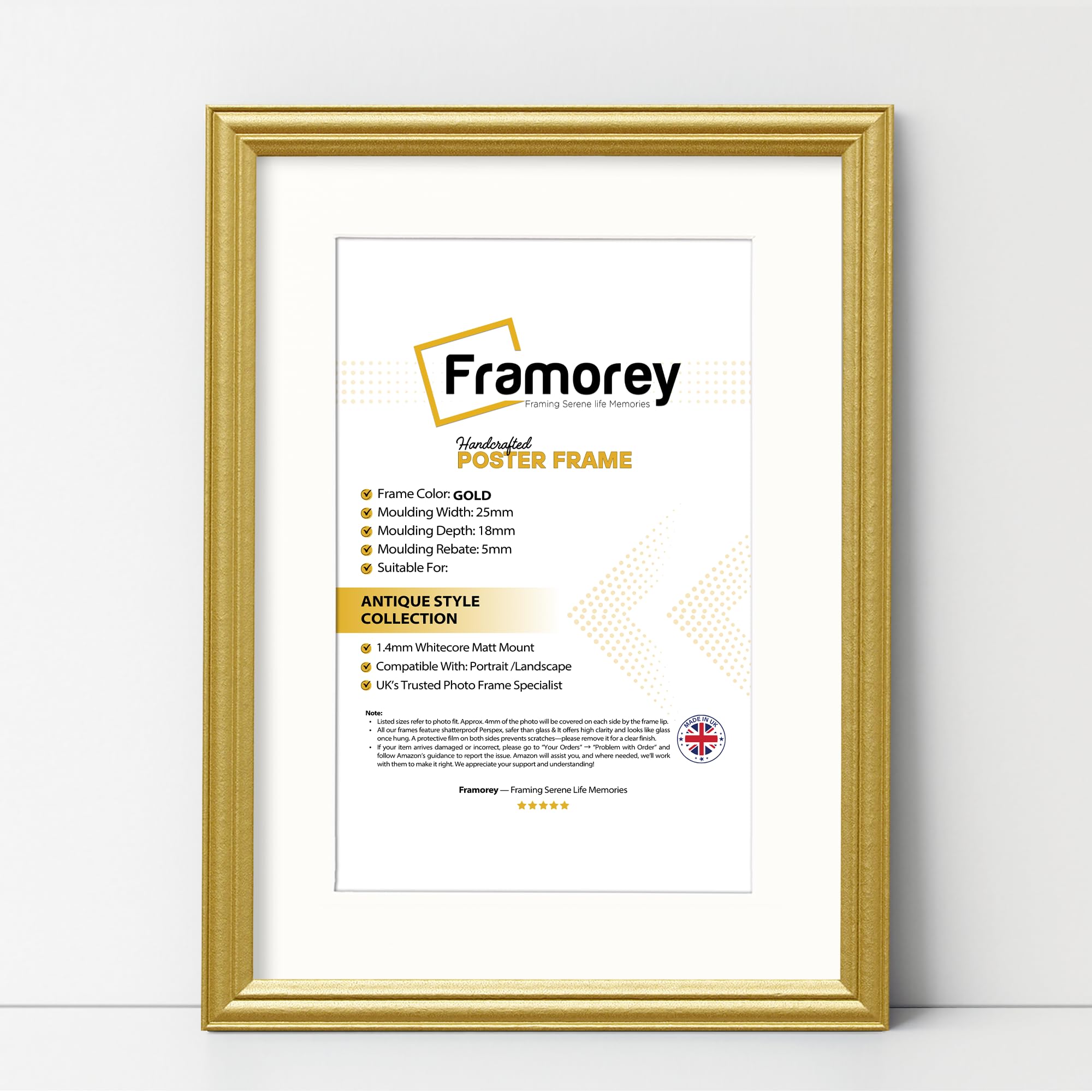 FRAMOREY LW Antique Style Photo Frames 26x20" Size Gold Picture Frame With 22x16" Size White Mount, Modern Art Picture Frames, Wall Hanging Poster Frame, Photo Print Frames