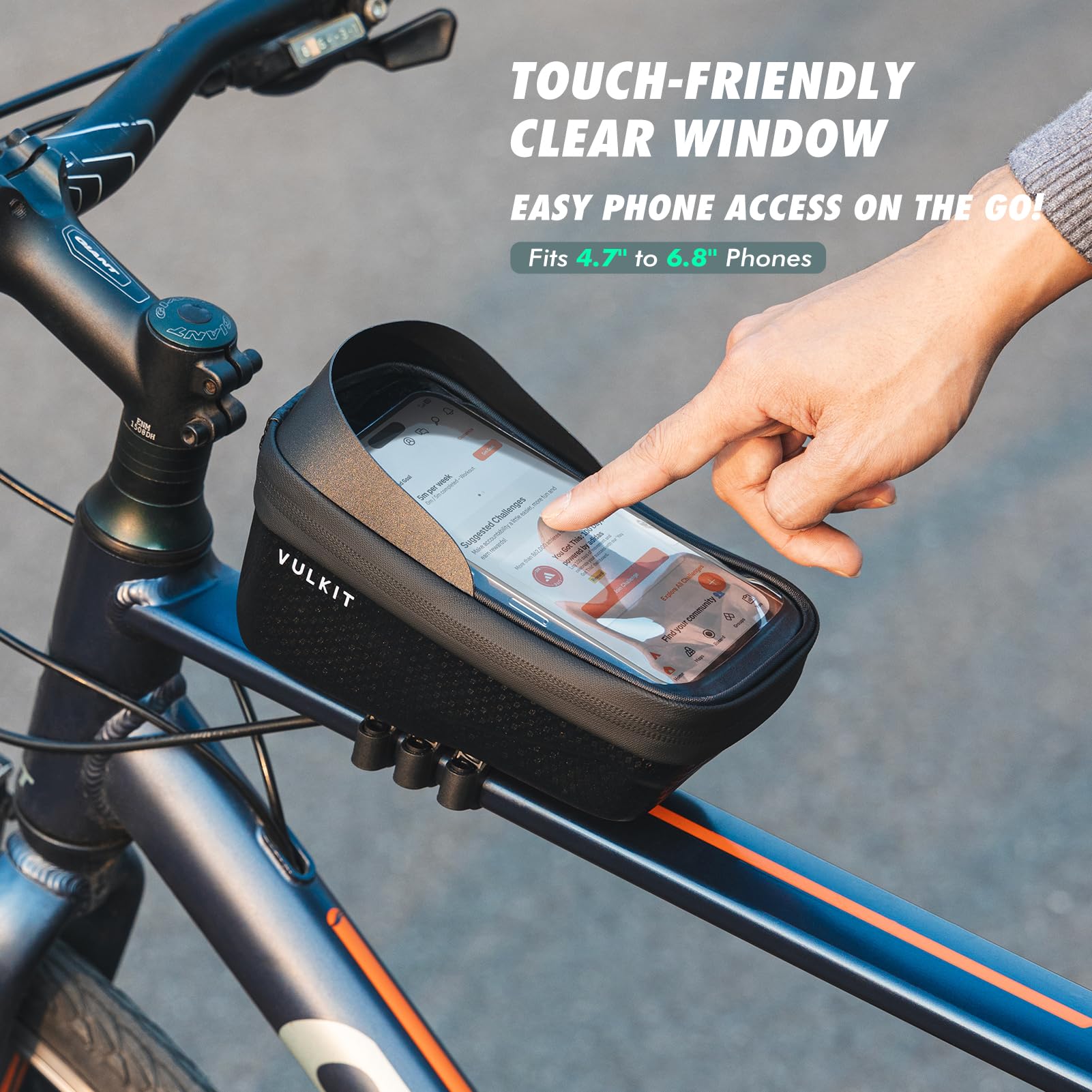 VULKIT Sacoche de Cadre de Vélo à Démontage Rapide, Sacoche de Tube Supérieur de Vélo Ultra Légère et Imperméable avec Écran Tactile, Support Téléphone pour Vélo, Accessoires de Cyclisme pour Vélos de