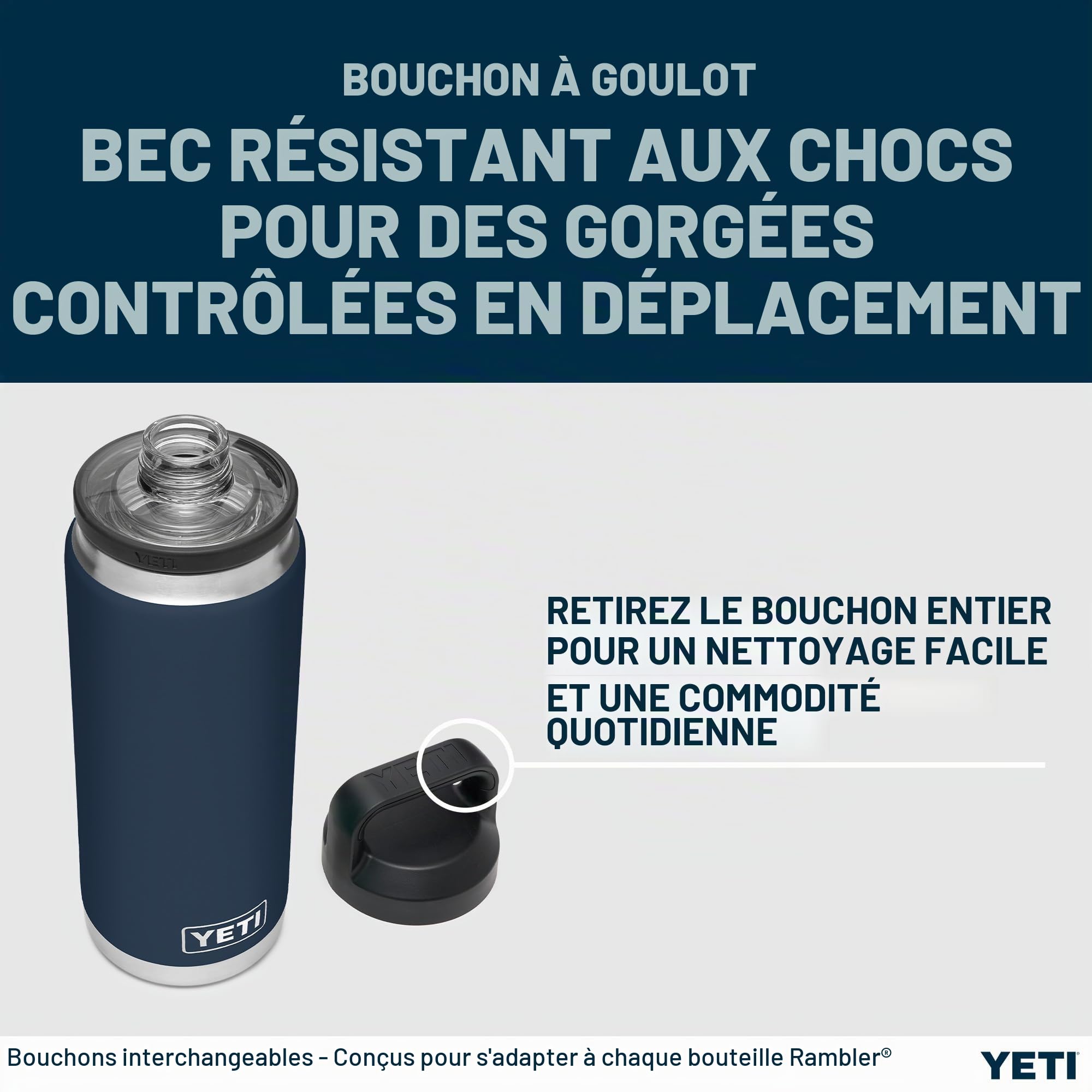 YETI Rambler Bottle Chug, Vacuum Insulated Stainless Steel Bottle with Chug Cap, Navy, 26 oz (760 ml)