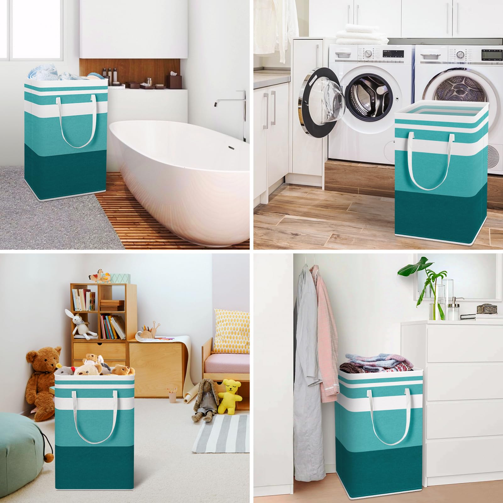 HomeHacks Confezione da 2 grandi cesti portabiancheria, impermeabili, autoportanti, pieghevoli, con manici estesi, per vestiti, giocattoli, dormitorio e famiglia (verde, 88 L)
