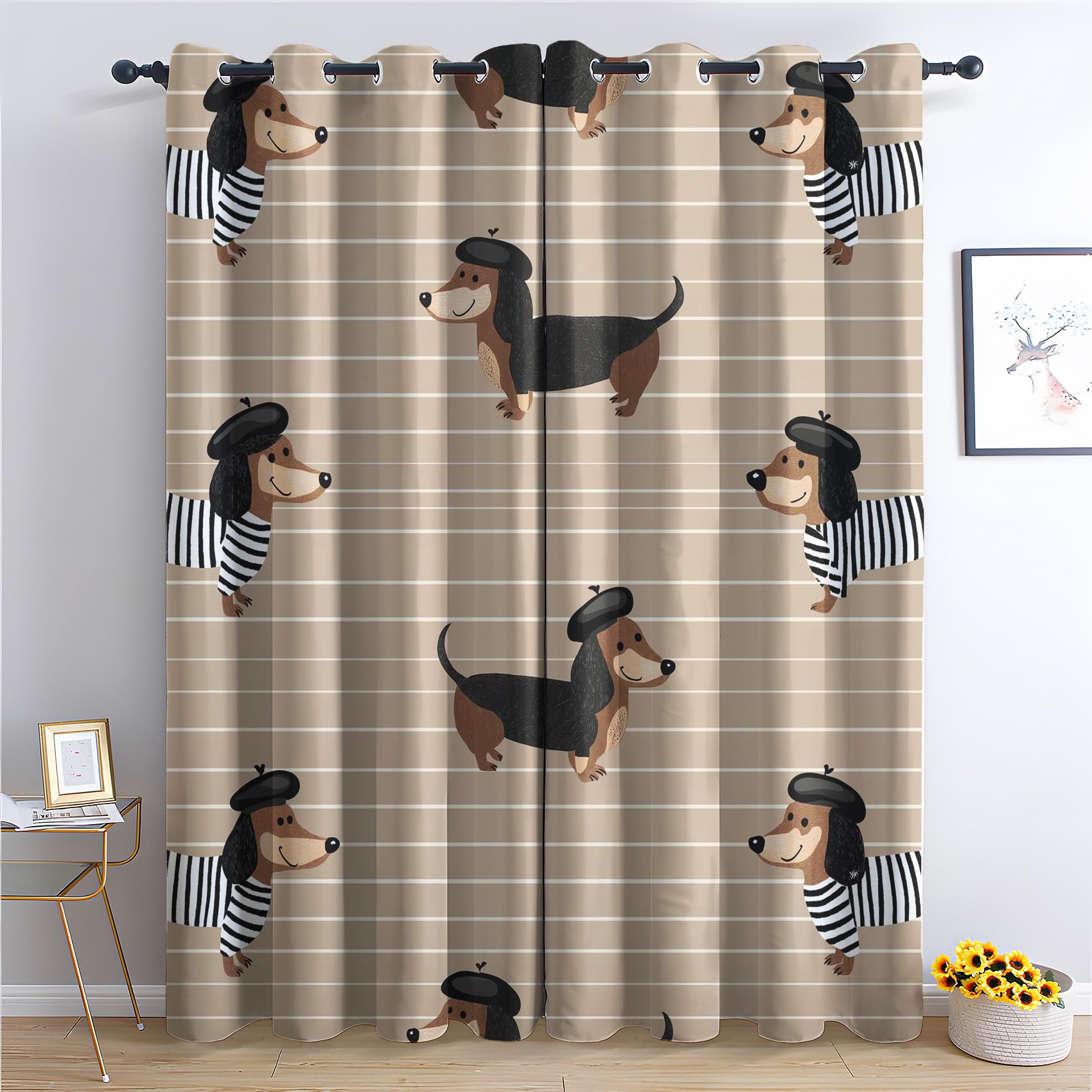 Venivici Dachshund Blackout Curtains for Bedroom Living Room - 54 Inch Drop Curtains Eyelet, Nursery Cartoon Sausage Dog Patterned Window Treatments, Thermal Insulated Drapes 46x54 2 Panels