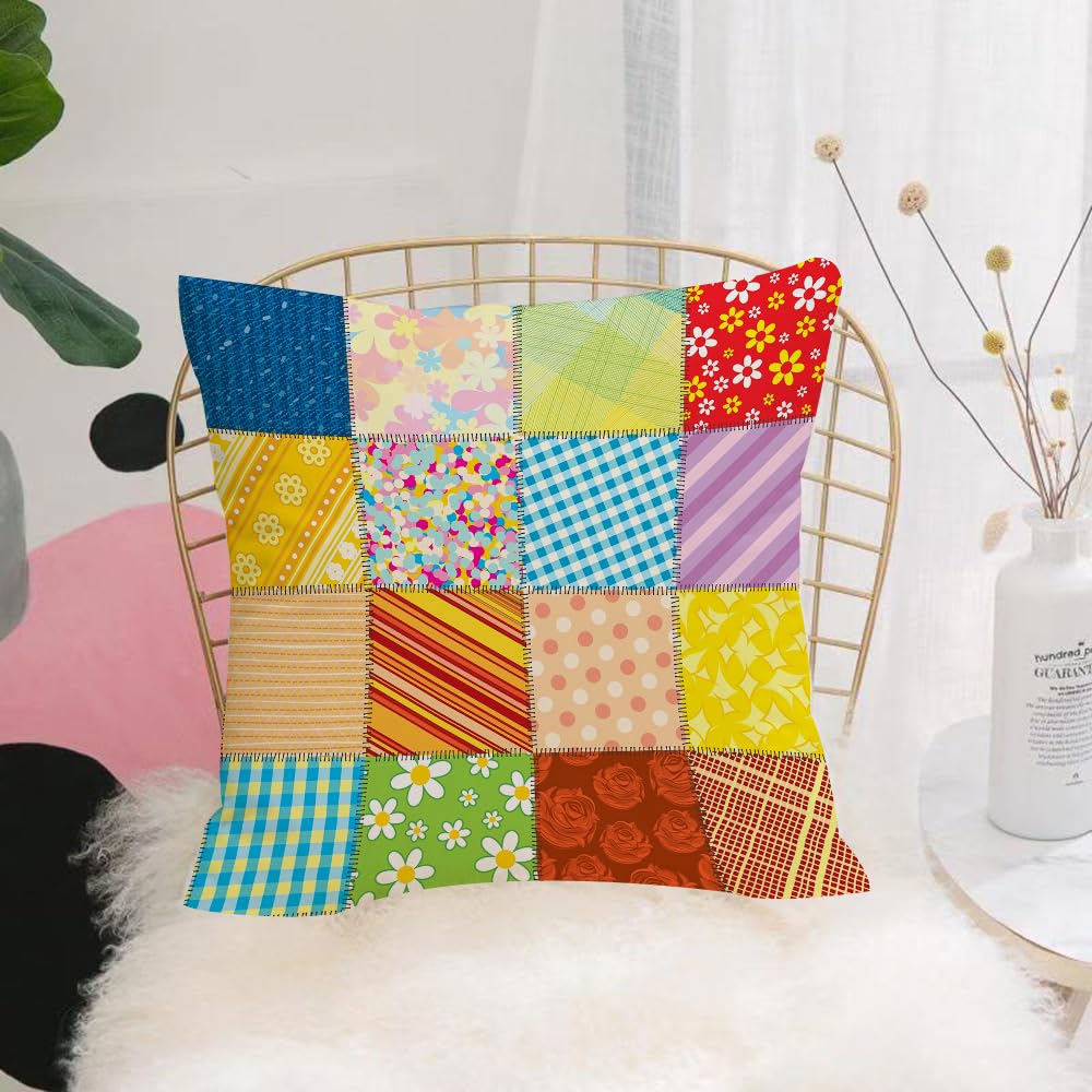 Hyosxw Patchwork，Colorful Quilt - A7 Cushion Cover,Throw Pillow Case Home Decorative For Living Room Bedroom Sofa Chair 18X18 Inch,Patchwork，Colorful Quilt,Pillowcase 45X45cm