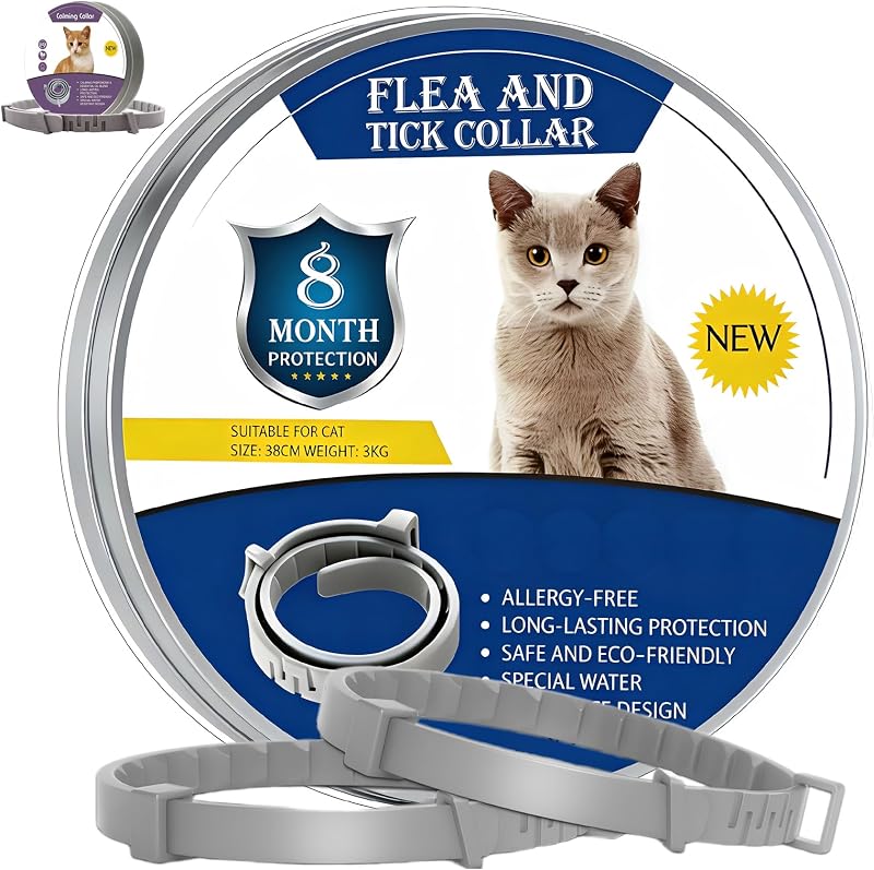 Collar de pulga de gato recomendado por el veterinario – Collar de prevención y tratamiento de pulgas y garrapatas para gatos – 8 meses de protección