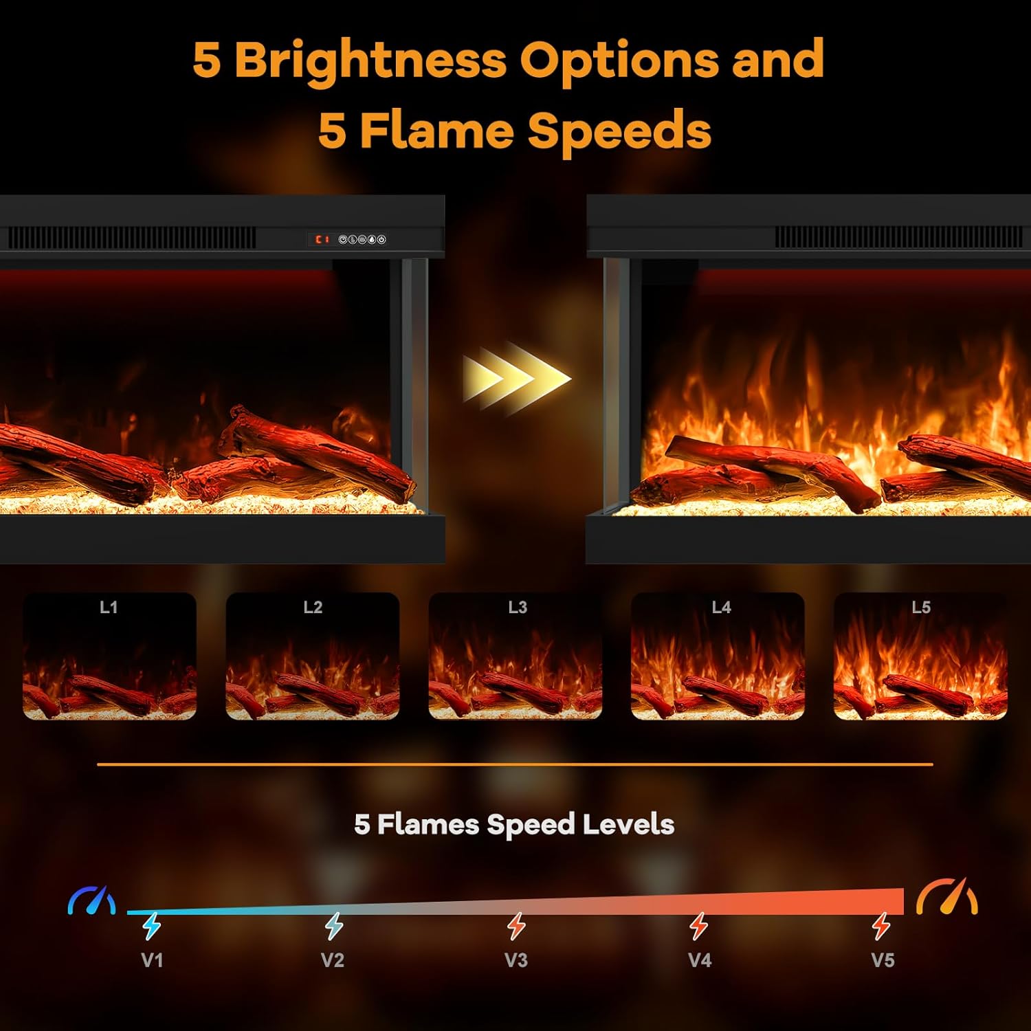 60" 3 Sided Electric Fireplace Inserts, Smart 3D Built-in Linear Fire Place, Multi-Color of Combinations, APP & Remote Control, Heater 1500W,Cracking Sound, 9H Timer, Crystal & Log