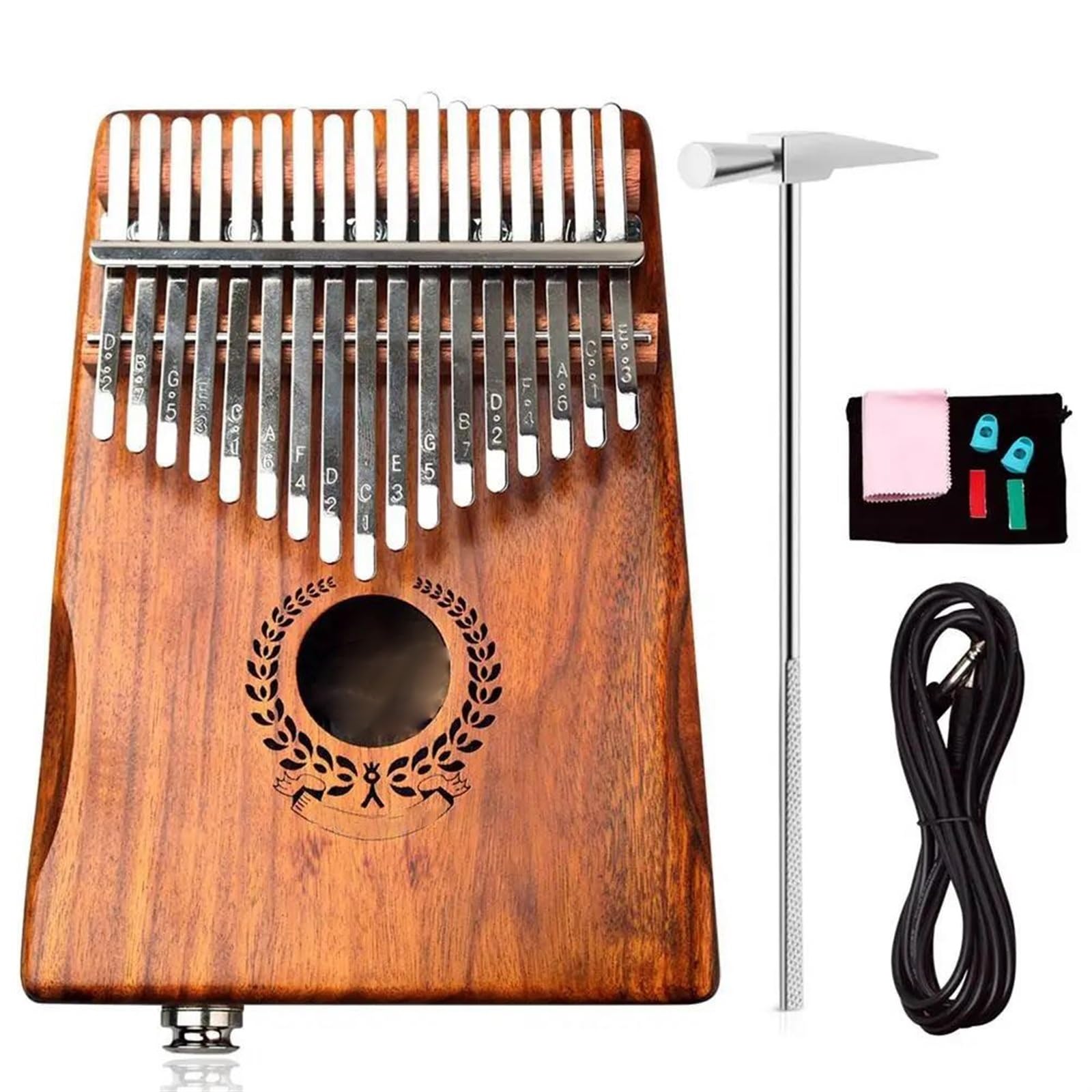 Kalimba-Daumenklavier mit 17 Tasten und Drahtwicklung an Lautsprecher-Tonabnehmer